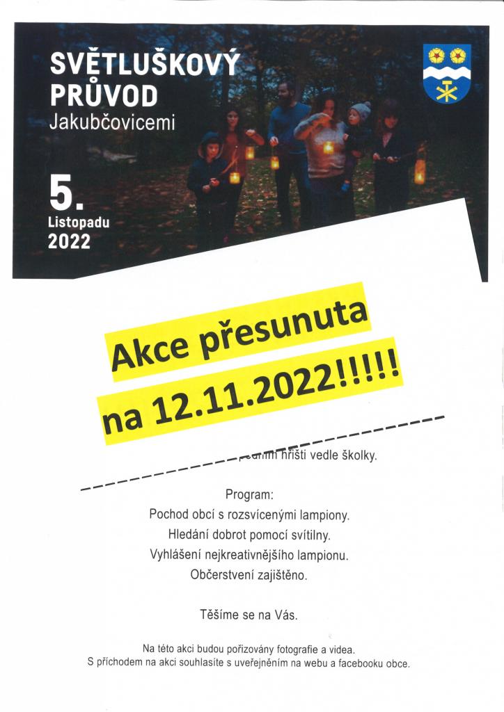 Světluškový pochod Jakubčovicemi-nový termín 12. 11. 2022!!!